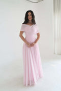 Damen Elegantes Maxikleid mit Wickeloptik und transparenten Ärmeln Shopnory