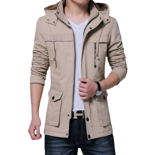 Herren Canvas-Parka mit gefütterter Kapuze, Multifunktions-Taschen und verdecktem Reißverschluss Shop Nory