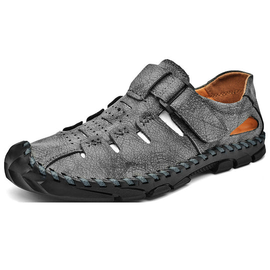 Herren Bequeme Leder-Sandalen mit verstellbarem Klettverschluss