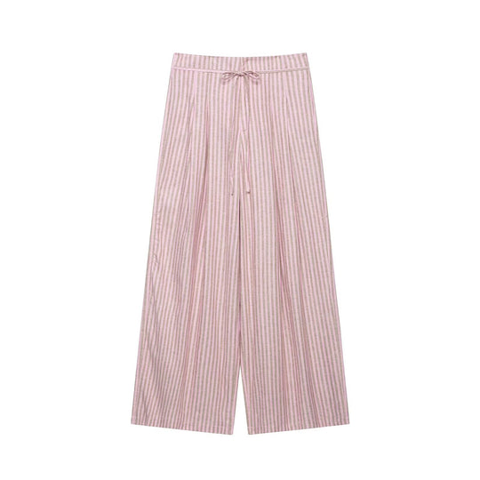 Damen nan weite Leinenhose mit Streifenmuster und Kordelzug Shop Nory
