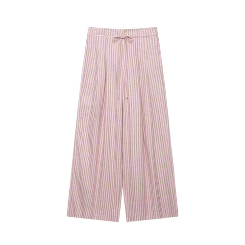 Damen nan weite Leinenhose mit Streifenmuster und Kordelzug Shop Nory