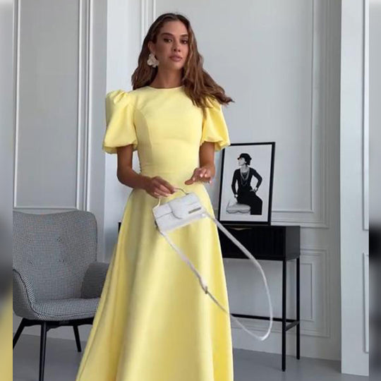 Damen Midikleid mit taillierter A-Linie und voluminösen Puffärmeln Shop Nory