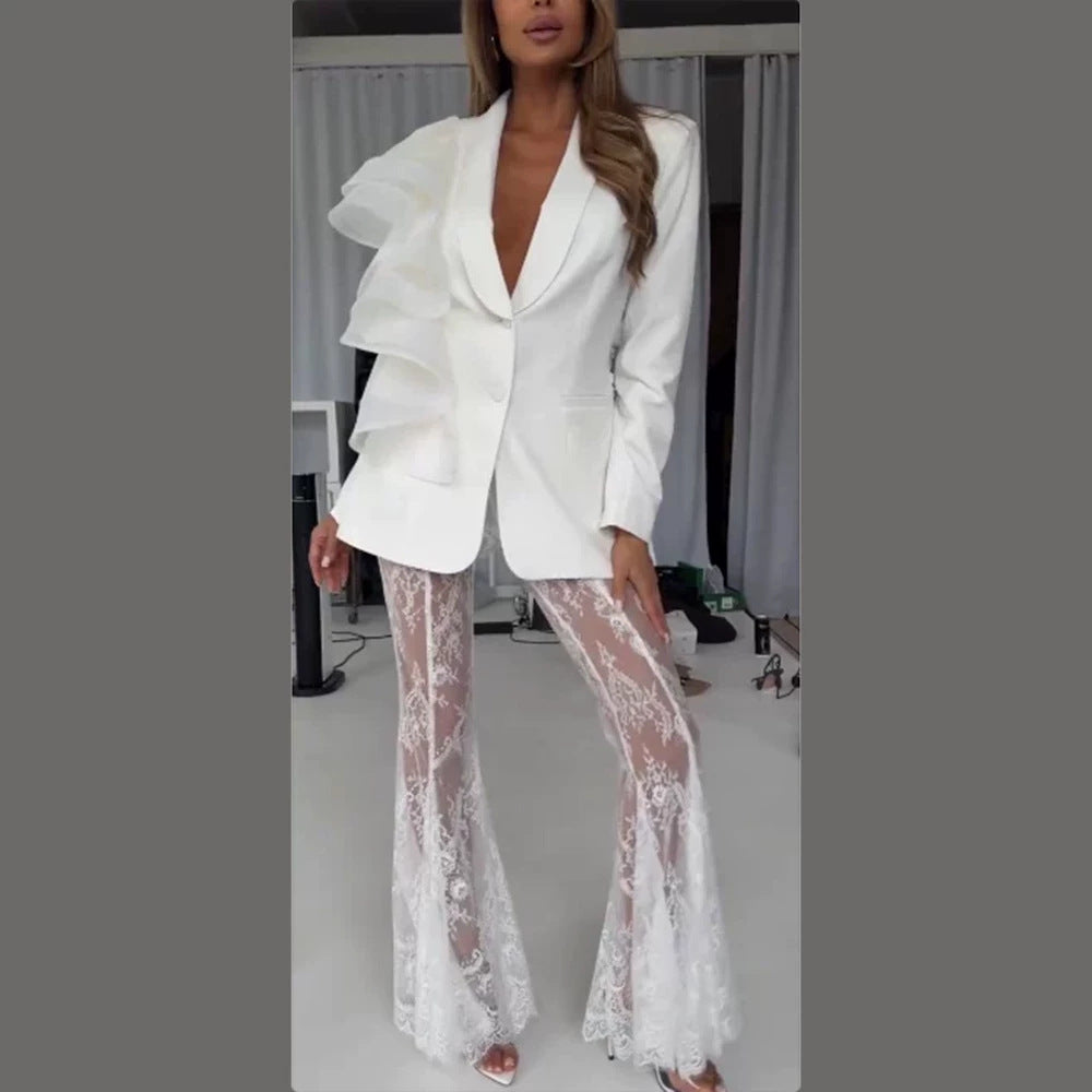 Damen taillierter Blazer mit asymmetrischer Organza-Rüsche Shop Nory
