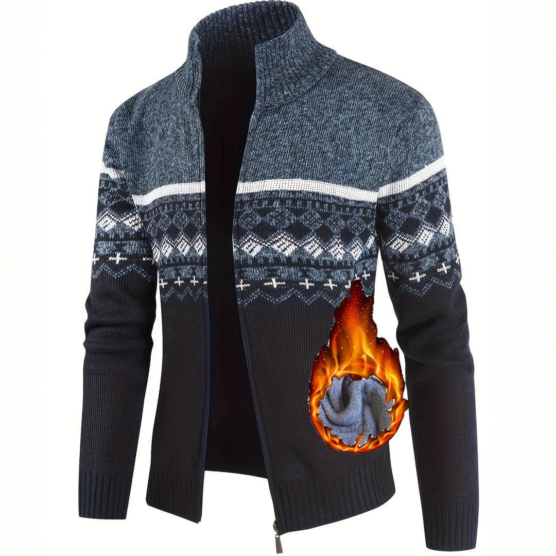 Herren Thermo-Strickjacke mit Stehkragen und Reißverschluss Norwegerstrick Fleece-gefüttert Shop Nory