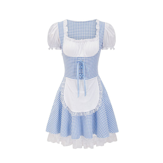 Damen nan Trachtenkleid im Vichy-Stil mit Puffärmeln, Schnürkorsett und Spitzenschürze Shop Nory