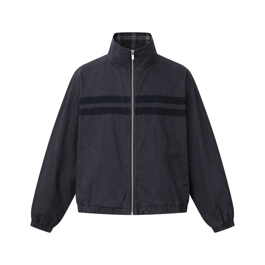 Unisex Kurz geschnittene Boxy-Blousonjacke mit Stehkragen und horizontalen Brustpaspeln Shop Nory