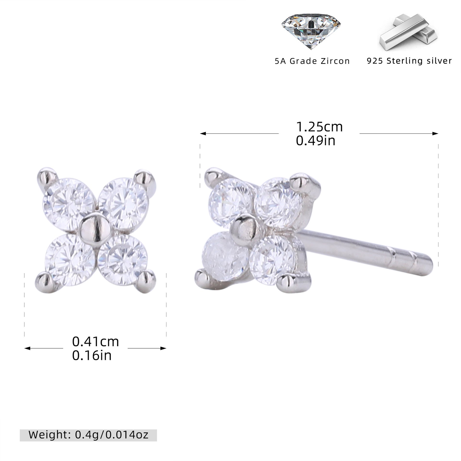 Damen Ohrstecker mit funkelnden 5A Zirkonen in klassischem Blumen-Design Shop Nory