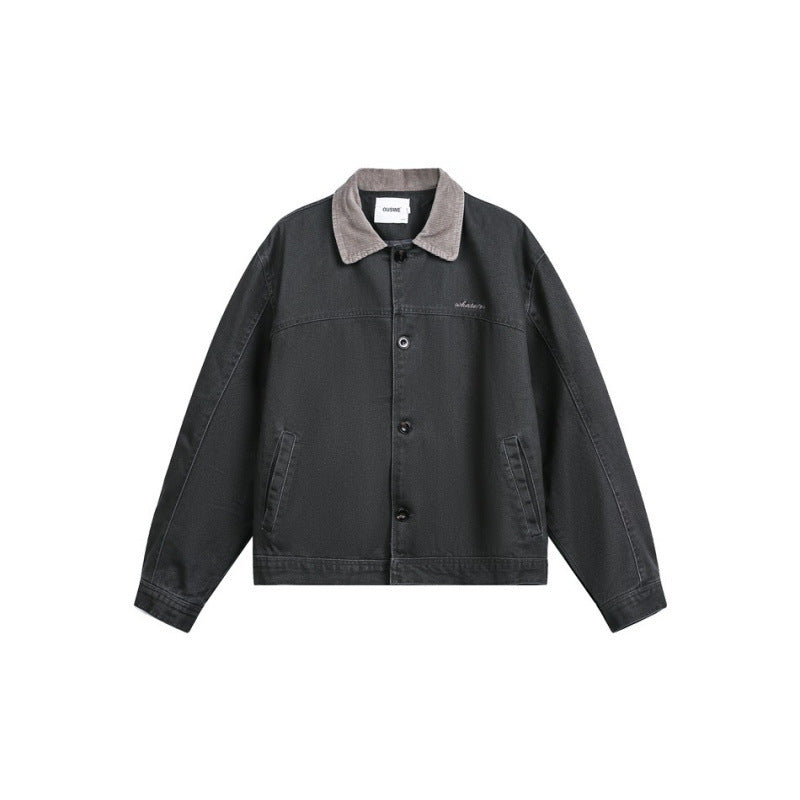 Herren Boxy-Canvas-Jacke mit Cordkragen und verdeckter Knopfleiste Shop Nory