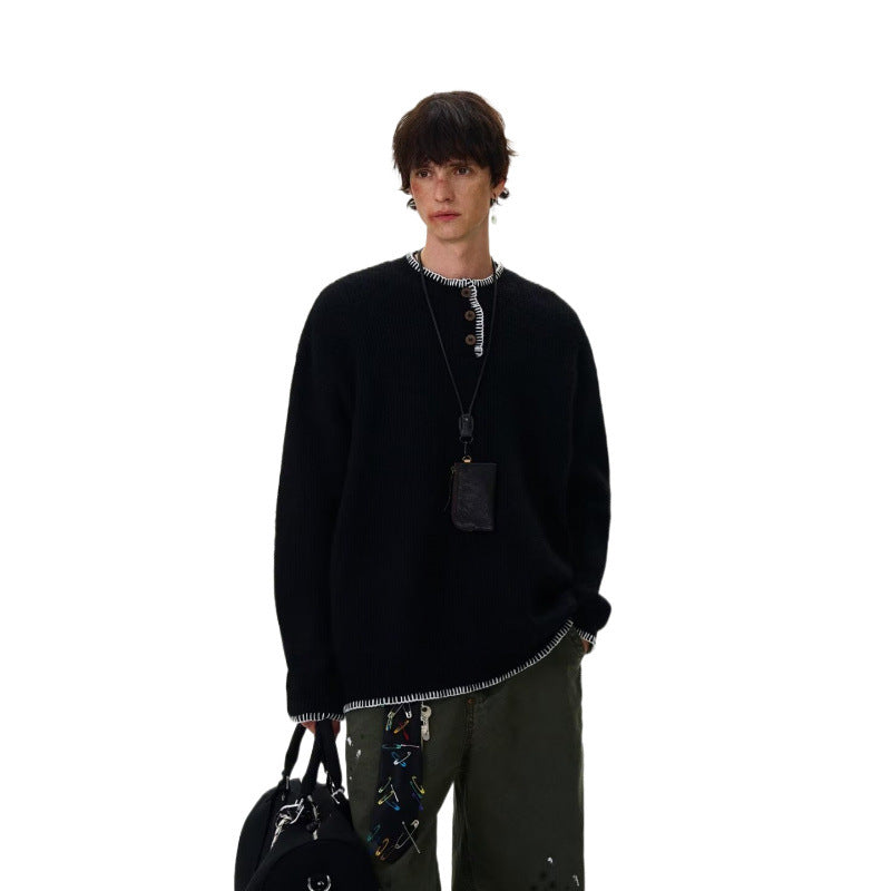 Herren Grobstrick-Henley-Pullover mit Bouclé-Optik und kontrastierten Bündchen Shop Nory