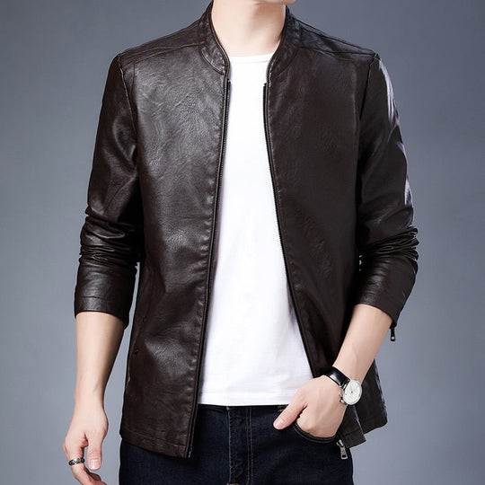 Herren schmal geschnittenes Kunstleder-Flightblouson mit Stehkragen und Reißverschluss Shop Nory