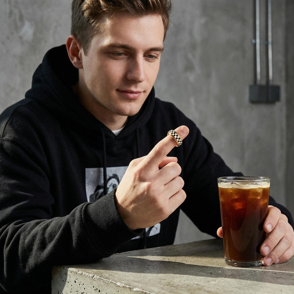 Herren Ring mit modernem Schachbrettmuster Shop Nory