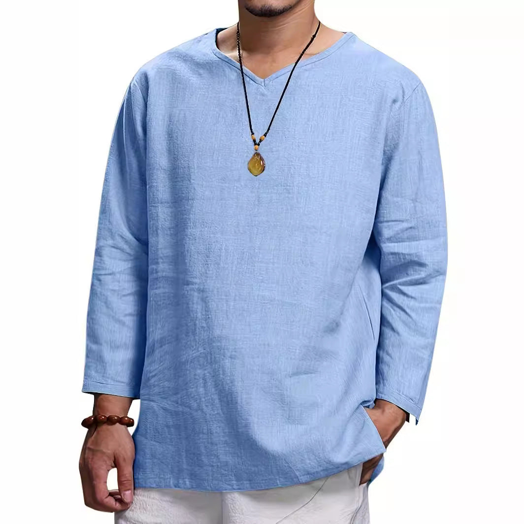 Herren Lässiges Langarmshirt mit V-Ausschnitt und praktischen Seitentaschen