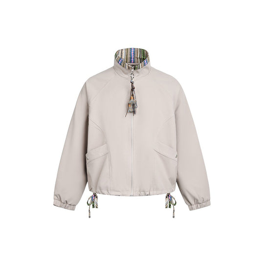 Damen Kurzjacke im Boxy‑Cut mit gemustertem Stehkragen und Kordelzug Shop Nory