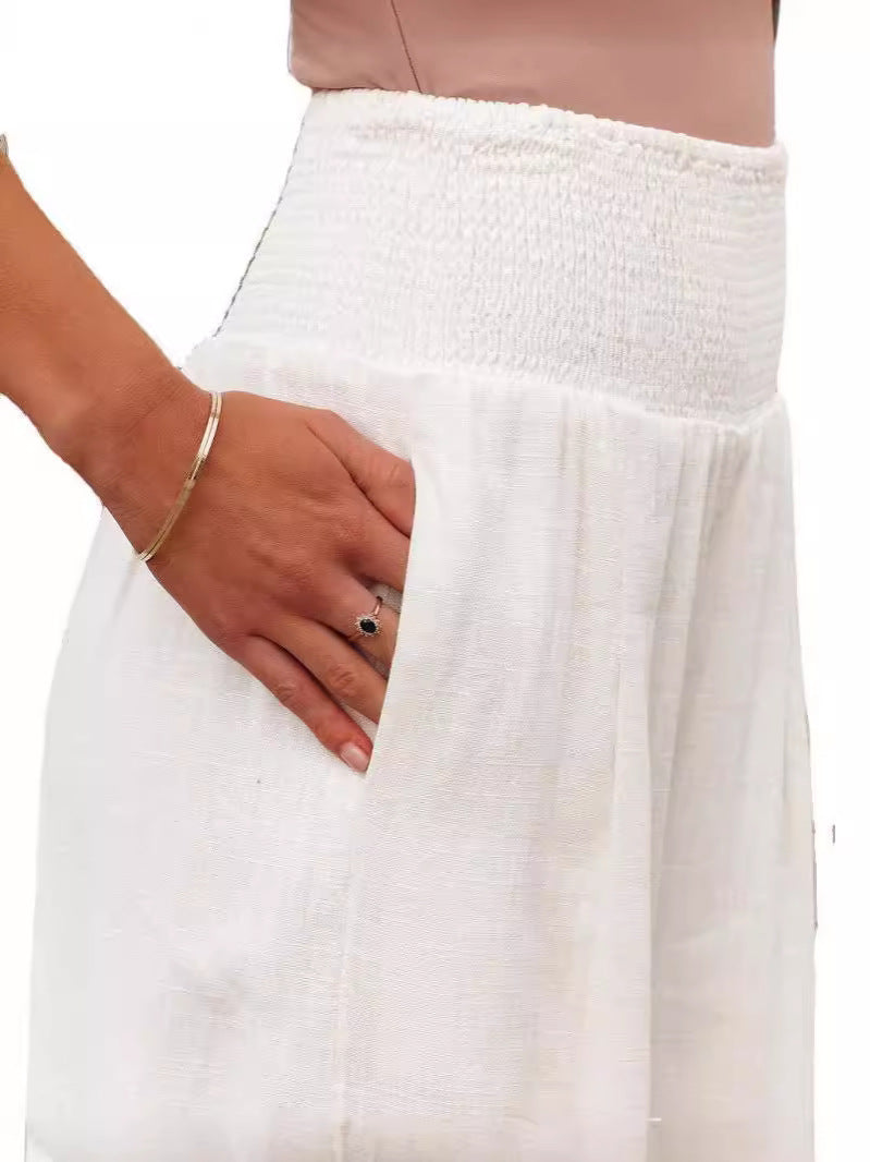 Damen Weit geschnittene Sommerhose mit elastischem Bund und luftiger Passform