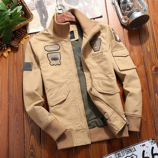 Herren Canvas-Pilotenblouson mit Stickpatches, Mehrfachtaschen und Rippenbündchen Shop Nory