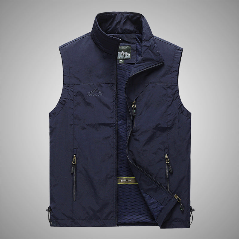 Herren Multifunktionale Utility-Weste mit Stehkragen, Reißverschlusstaschen und atmungsaktivem Meshfutter Shop Nory