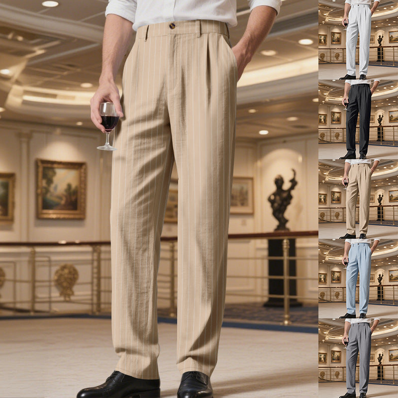 Herren elegante gestreifte Anzughose mit komfortablem Bund