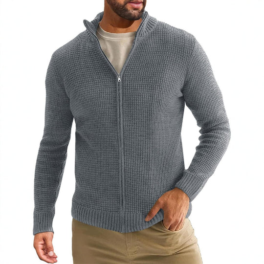 Herren Reißverschluss-Strickjacke mit Waffelstruktur und Stehkragen Shop Nory