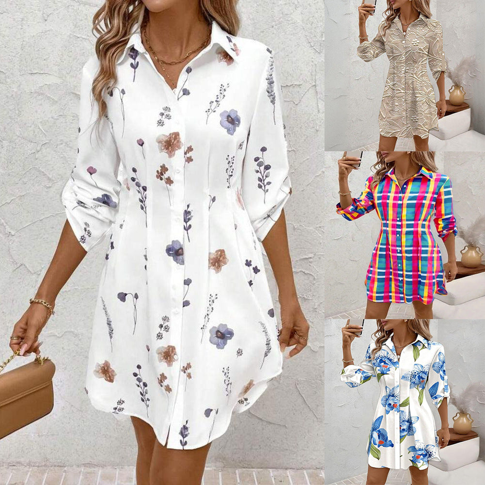 Damen Hemdblusenkleid mit floralen Akzenten und komfortablem Schnitt