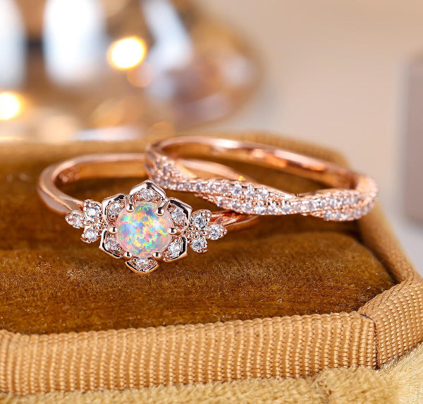 Damen Ring set mit floralem Design und funkelnden Zirkonia Shop Nory