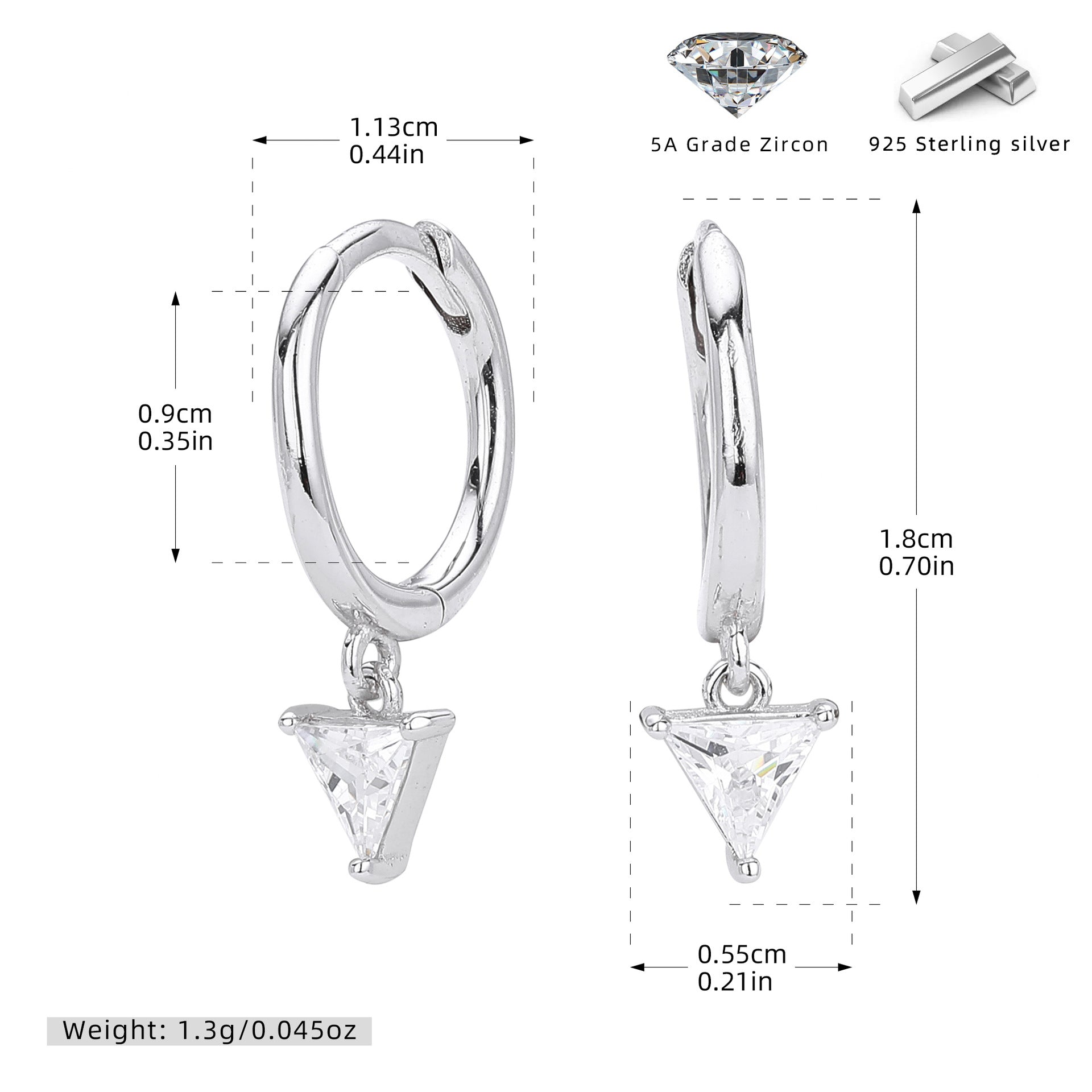Damen Ohrhänger mit elegantem Dreiecks-Zirkonanhänger aus 925 Sterling Silber Shop Nory