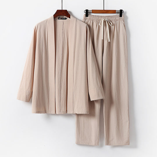 Herren Lockeres Kimono-Loungewear-Set aus leichter Baumwollmischung mit elastischer Kordelhose Shop Nory