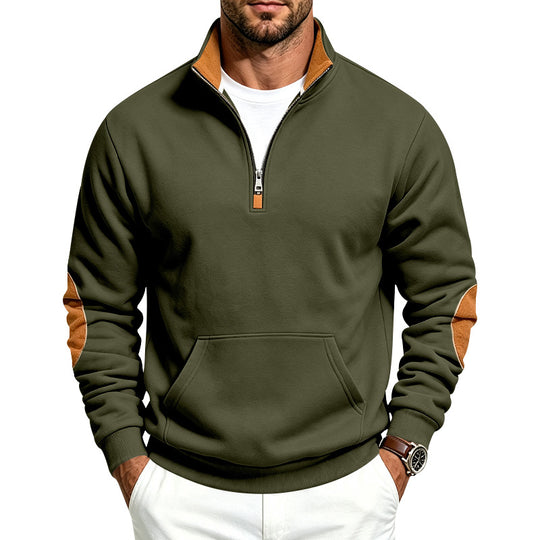 Herren Sweatshirt mit halbem Reißverschluss, Stehkragen und Ellenbogen-Patches Shop Nory