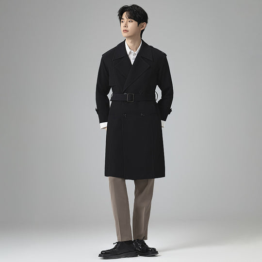 Herren Doppelreihiger Trenchcoat mit Taillengürtel und klassischem Revers Shop Nory
