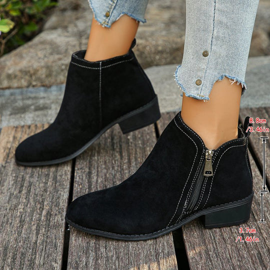 Damen elegante Ankle-Boots aus Velourslederimitat mit seitlichem Reißverschluss und niedrigem Blockabsatz Shop Nory