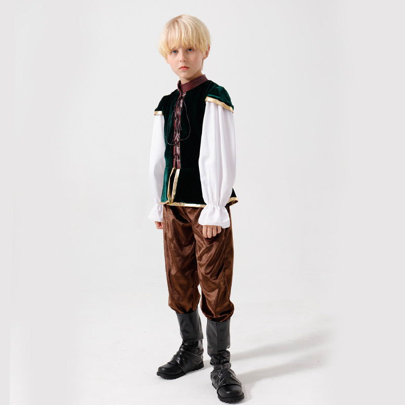 Unisex nan mittelalterliches Kinderkostüm Set mit Samtweste, geraffter Pluderhose und Renaissance-Details Shop Nory