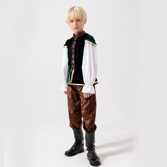 Unisex nan mittelalterliches Kinderkostüm Set mit Samtweste, geraffter Pluderhose und Renaissance-Details Shop Nory