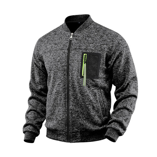 Herren melierte Bomberjacke mit Reißverschluss-Brusttasche und Rippbündchen Shop Nory