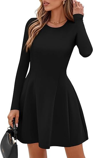 Damen Langärmeliges A-Linien Skaterkleid mit figurschmeichelnden Nähten Shop Nory