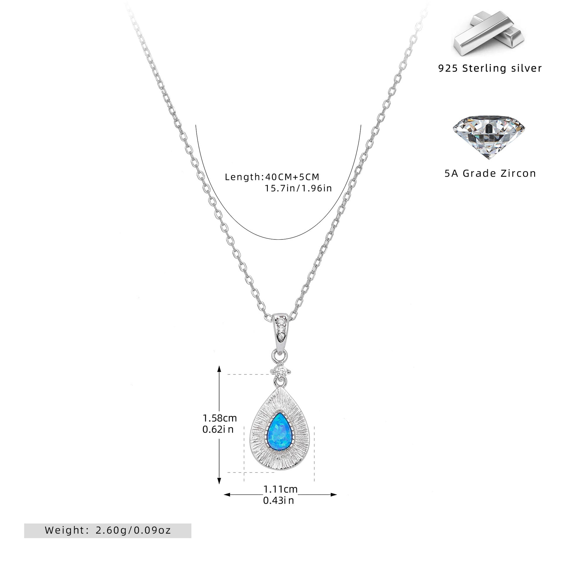 Damen Halskette mit filigranem Tropfenanhänger aus hochwertigem 925 Sterling Silber und funkelndem Zirkon Shop Nory