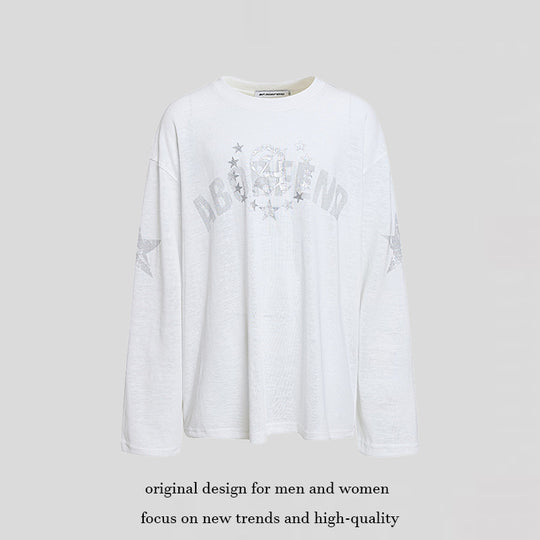Damen Oversize-Longsleeve aus Baumwolljersey mit Glitter-Sternenprint und Rundhalsausschnitt Shop Nory