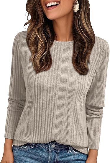 Damen Geripptes Feinstrick-Longsleeve mit Rundhalsausschnitt und legerer Passform Shop Nory