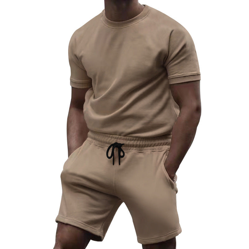 Herren nan kurzärmeliges Sweat-Set aus weichem Sweatstoff mit Rundhalsshirt und Kordelzug-Shorts
