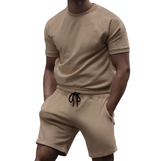 Herren nan kurzärmeliges Sweat-Set aus weichem Sweatstoff mit Rundhalsshirt und Kordelzug-Shorts