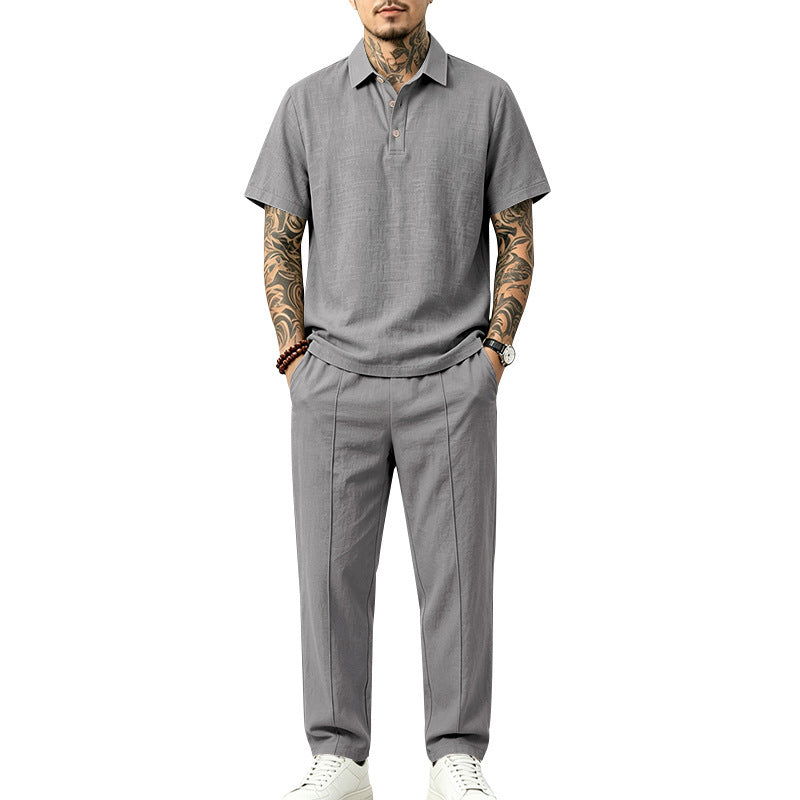 Herren Leichtes Leinenoptik-Loungewear-Set mit Polokragen und Bundfalten Shop Nory