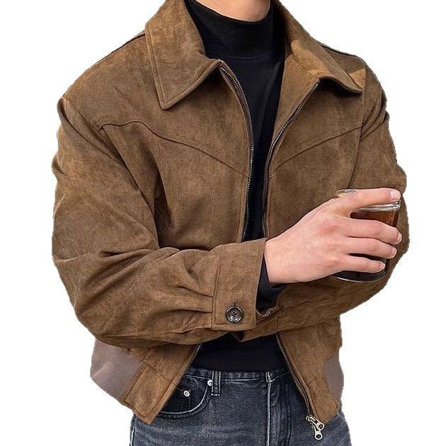 Herren lässige Übergangsjacke aus weichem Kunstleder mit Reißverschluss