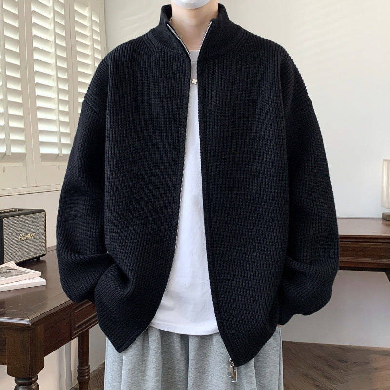 Herren Oversized Strick‑Zipjacke mit hohem Stehkragen und feiner Rippstruktur Shop Nory