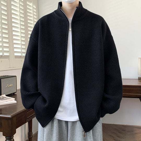 Herren Oversized Strick‑Zipjacke mit hohem Stehkragen und feiner Rippstruktur Shop Nory