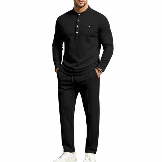 Herren Zweiteiliges Freizeitset mit Henley-Langarmshirt, Stehkragen und Komfort-Jogginghose Shop Nory
