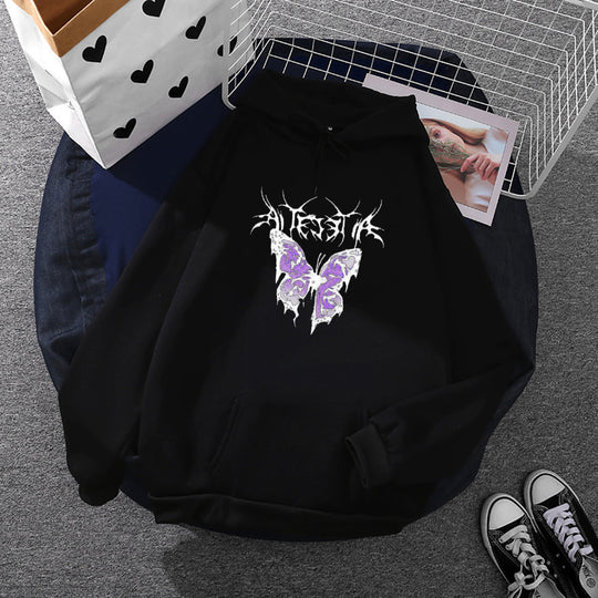 Damen nan leichter Oversize Kapuzenpullover mit Herz‑EKG‑Motiv, langen Kordeln und elastischem Bund Shop Nory