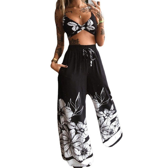 Damen luftiges Set mit floralem Print und elastischem Bund