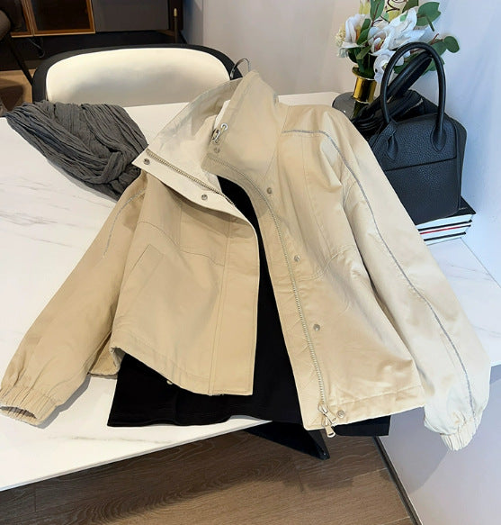 Damen Modische Übergangsjacke mit hohem Kragen und Druckknopfverschlüssen Shop Nory