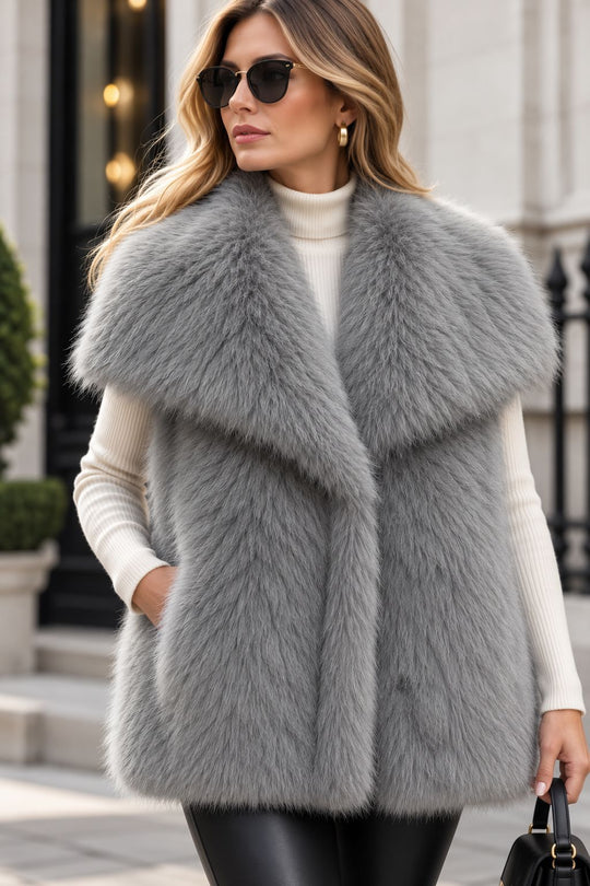 Damen Ärmellose Luxus‑Faux‑Fur‑Weste mit extraweichem Langflor und übergroßem Schalkragen Shop Nory