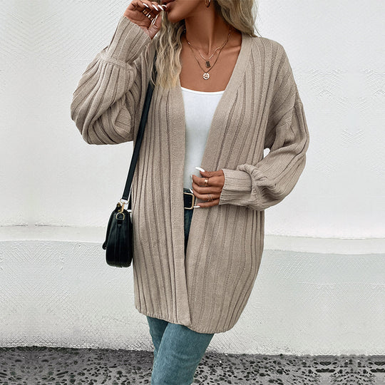 Damen Longline Strickmantel-Cardigan mit vertikaler Rippenstruktur und Oversize-Silhouette Shop Nory