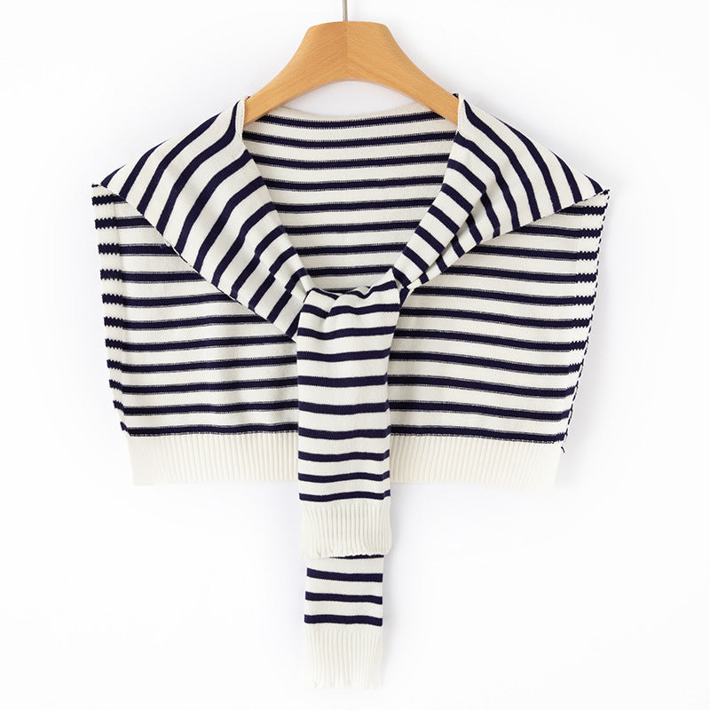 Damen Kurzgestricktes Schultercape zum Binden gestreifte Feinstrick-Wickelstola Shop Nory
