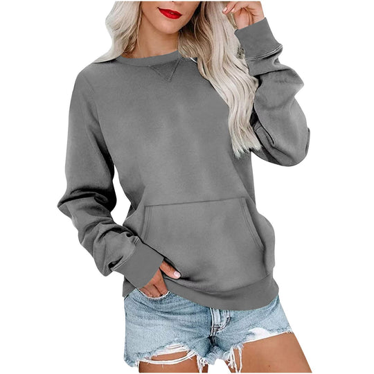 Damen Lockeres Sweatshirt mit Rundhalsausschnitt und Kängurutasche Shop Nory